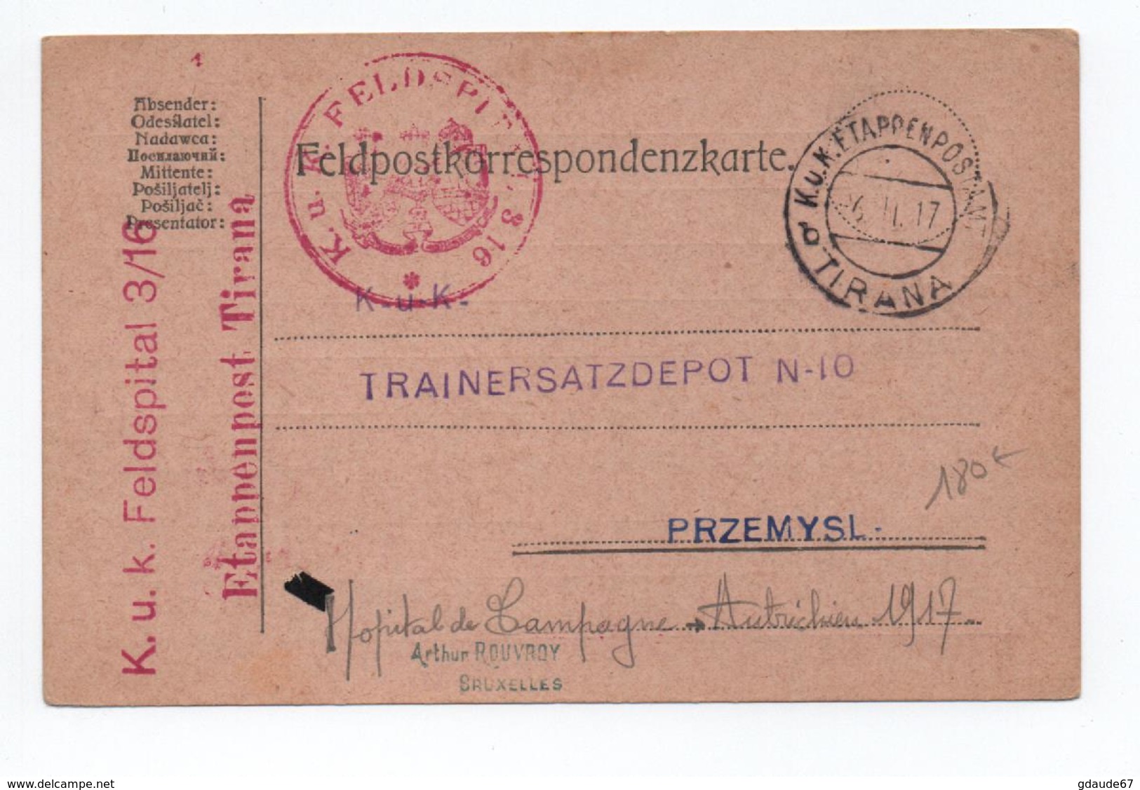 1917 - FELDPOSTKORRESPONDENZKARTE Avec CACHET K.U.K FELDSPITAL 3/16 ETAPPENPOSTAMT TIRANA - Correo Militar (PM)