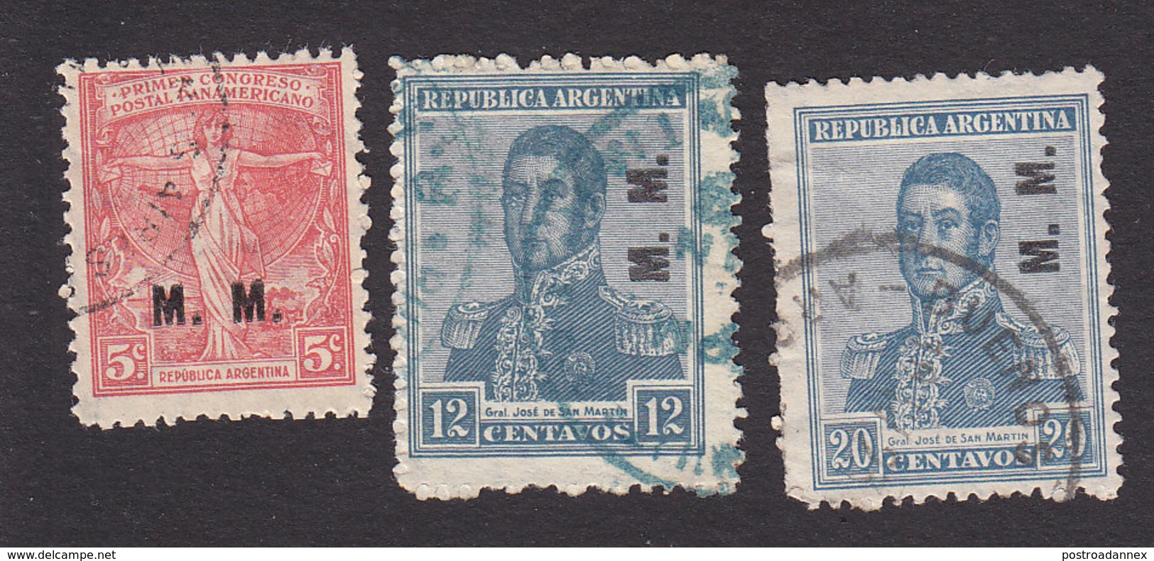 Argentina, Scott #OD253-OD255, Used, Regular Issues Overprinted, Issued 1913-37 - Dienstzegels