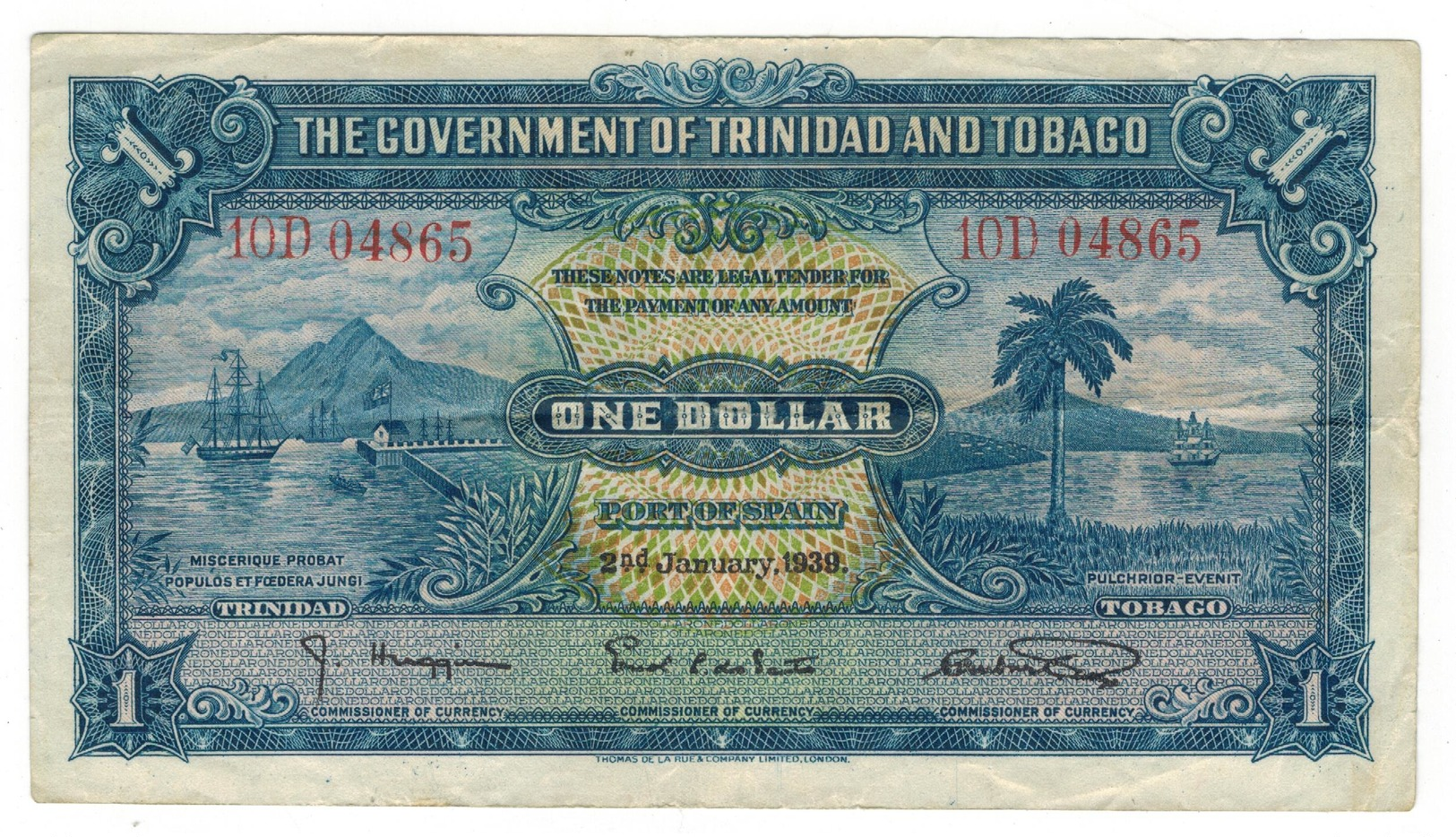 Trinidad & Tobago 1 Dollar 1939, Crisp VF. - Trinidad & Tobago