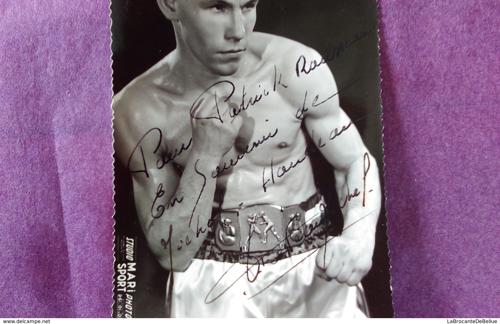 PHOTO BOXE DEDICACEE, Michel HOUDEAU Champion De France 1962.63, Poids Léger, Profs MILBERT BUGES - Autres & Non Classés