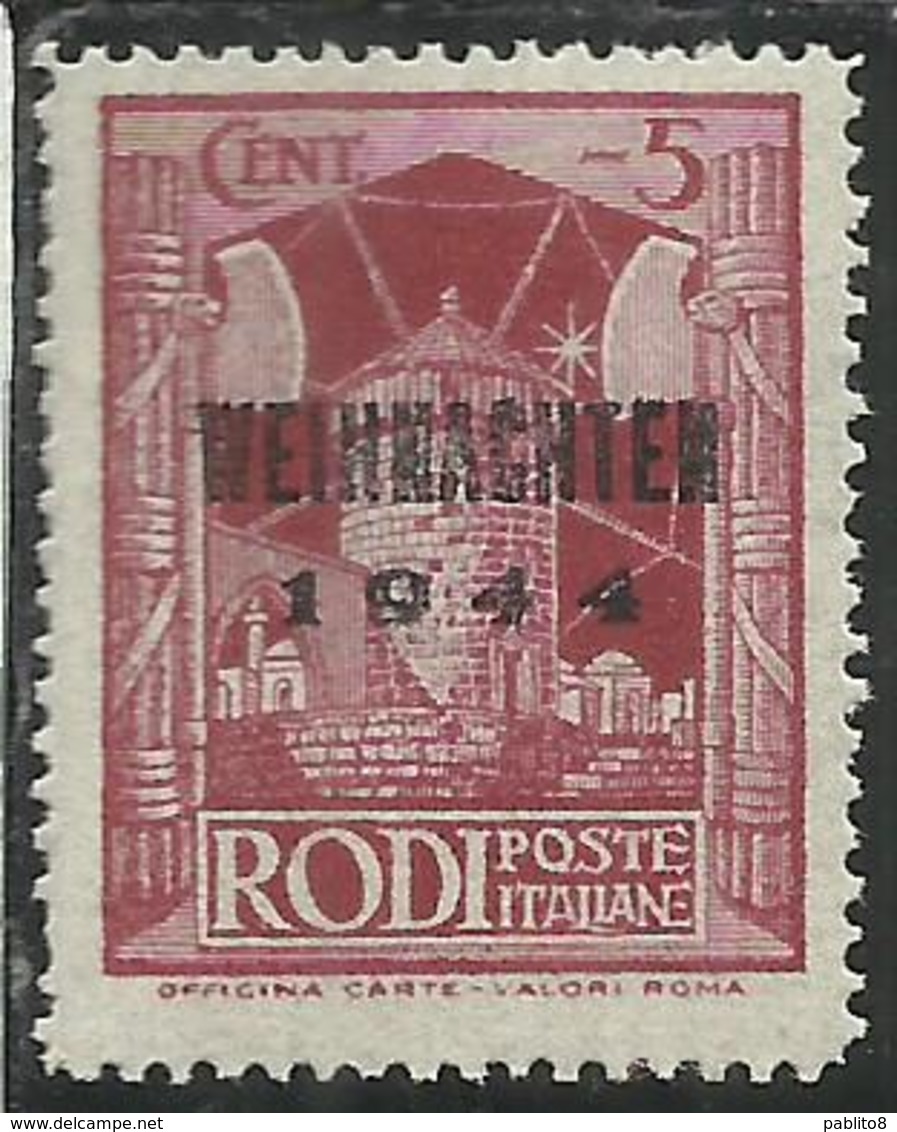 EGEO 1944 OCCUPAZIONE TEDESCA EMISSIONE DI RODI WEIHNACHTEN OVERPRINTED NATALE CENT 5 MNH - Ägäis