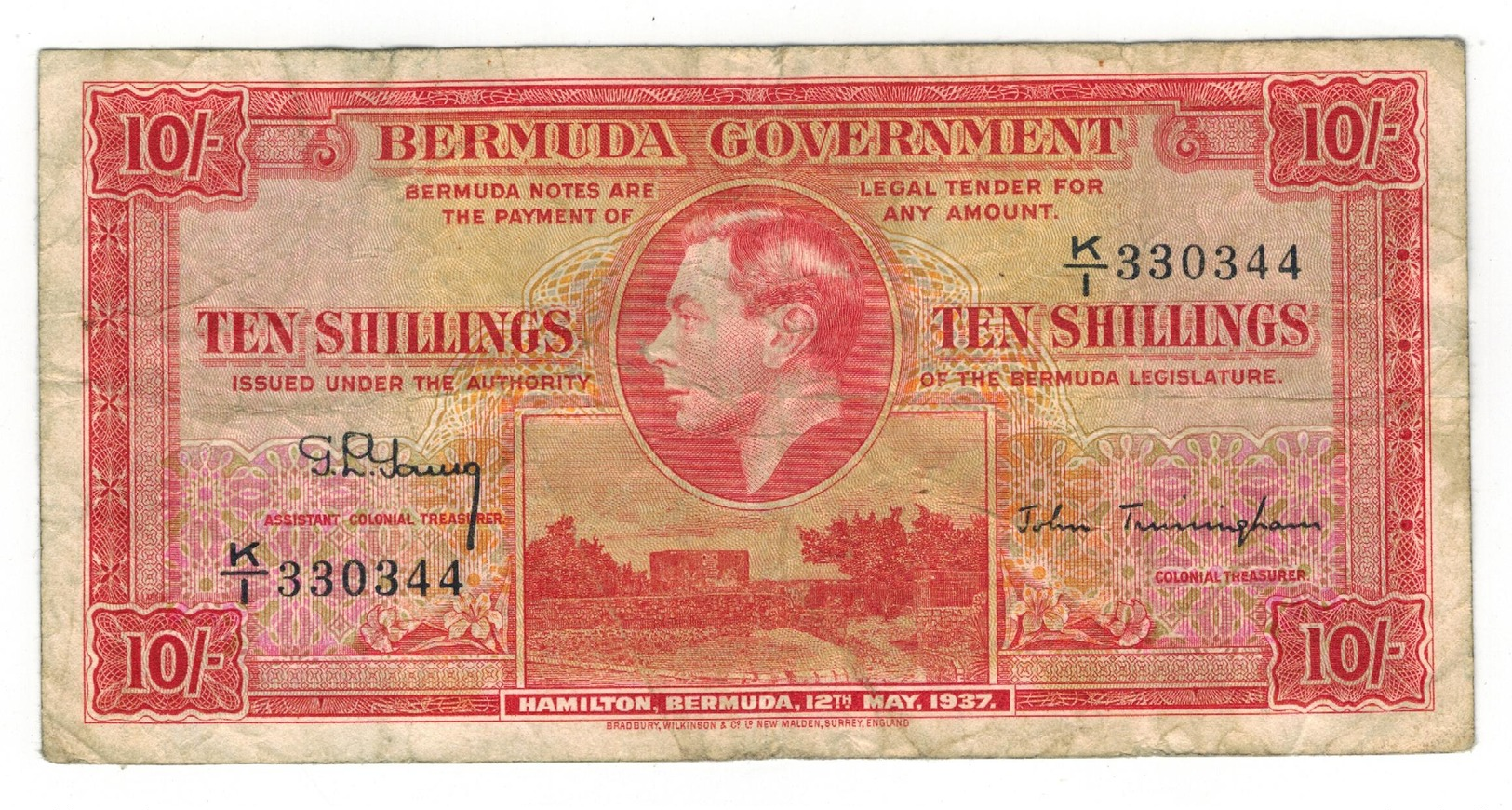 Bermuda 10 Shill. 1937, F/VF. Rare - Bermudas