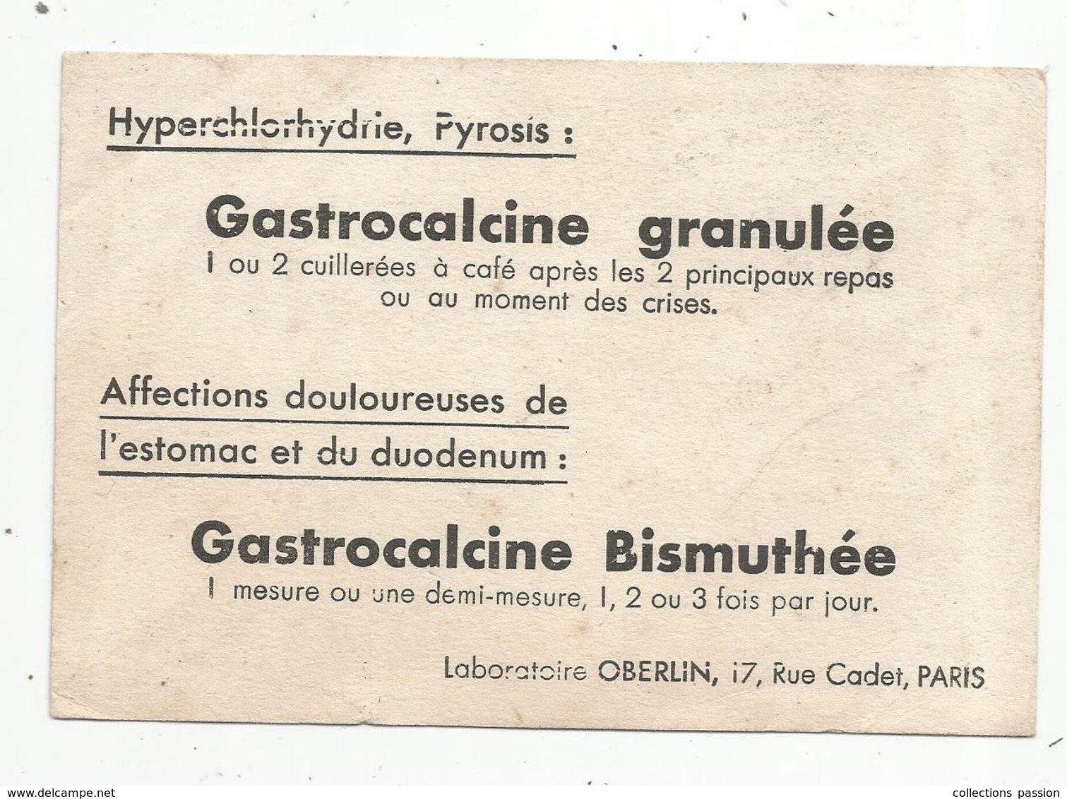 Petit Buvard , 15 X 10 , Gastrocalcine , Laboratoire OBERLIN , Paris - Drogheria