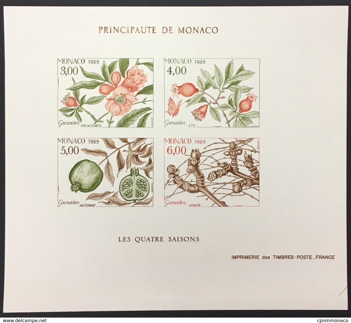 MONACO Bloc N° 44 "Les Quatre Saisons Du Grenadier" Non Dentelé Essai Imperf Color Proof, Superbe ** Et RARE ! - Unused Stamps