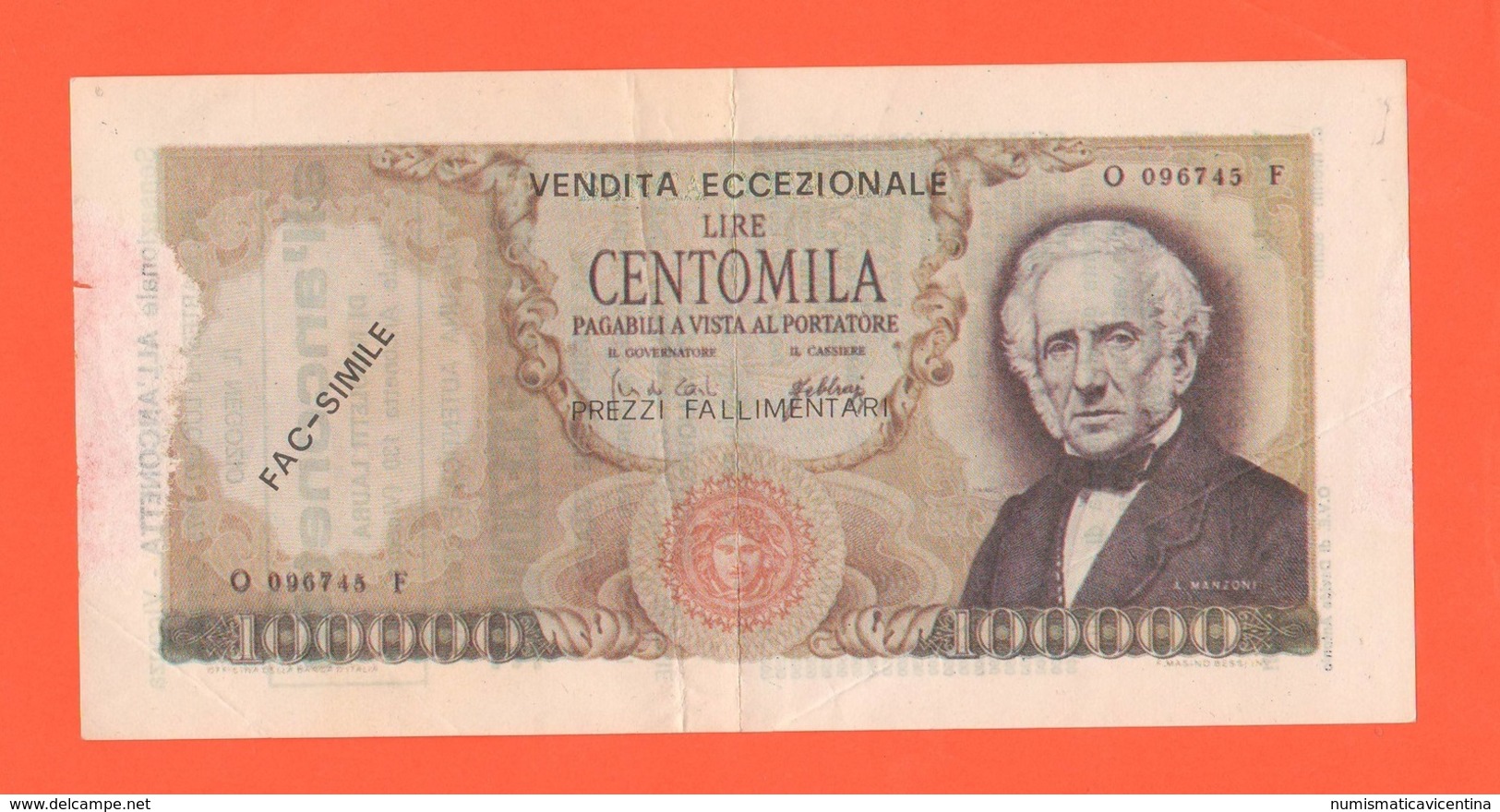 Pubblicitari FAC SIMILE 100.000 Lire Manzoni 1975 Anconetta Vicenza - Publicidad