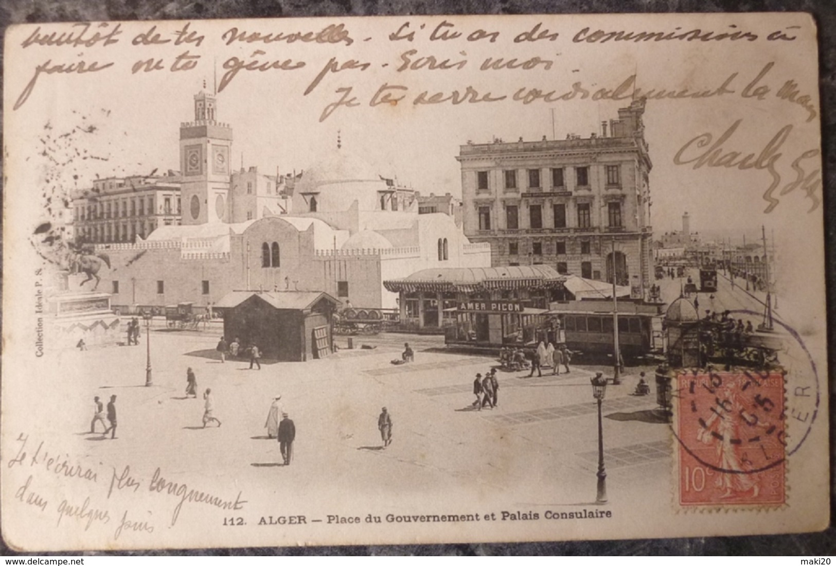 ALGERIE.ALGER.PLACE DU GOUVERNEMENT ET PALAIS CONSULAIRE.CIRCULE 1905. - Algiers