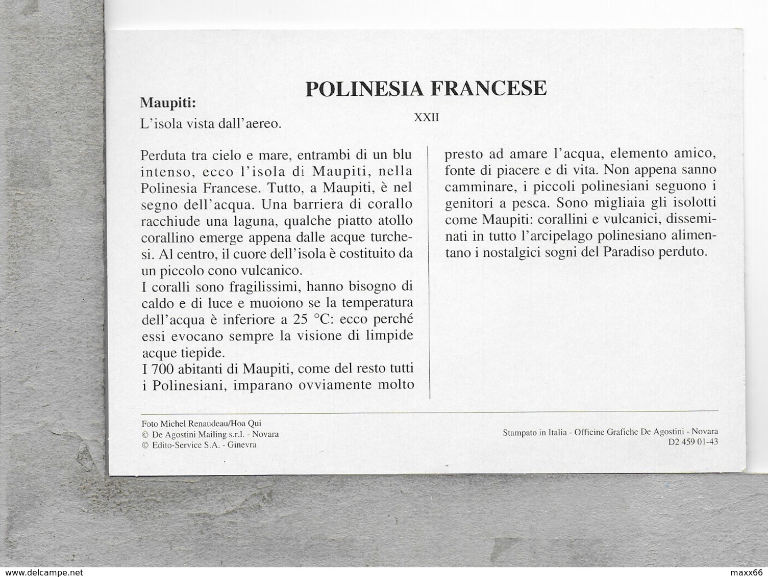 CARTOLINA NV DE AGOSTINI - POLINESIA FRANCESE - Maupiti - Isola Vista Dall'Aereo - Vedute Dal Mondo - 10 X 15 - Polinesia Francese