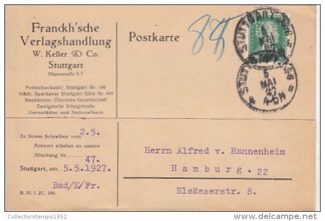 71074- FRIEDRICH SCHILLER, PERFINS STAMP ON POSTCARD, 1927, GERMANY-EMPIRE - Perforés