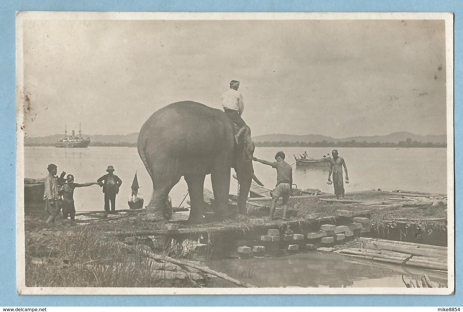 A044  CPSM  Post Card   BIRMANIE  -  Eléphant Transporté Sur Un Radeau   +++++++ - Autres & Non Classés