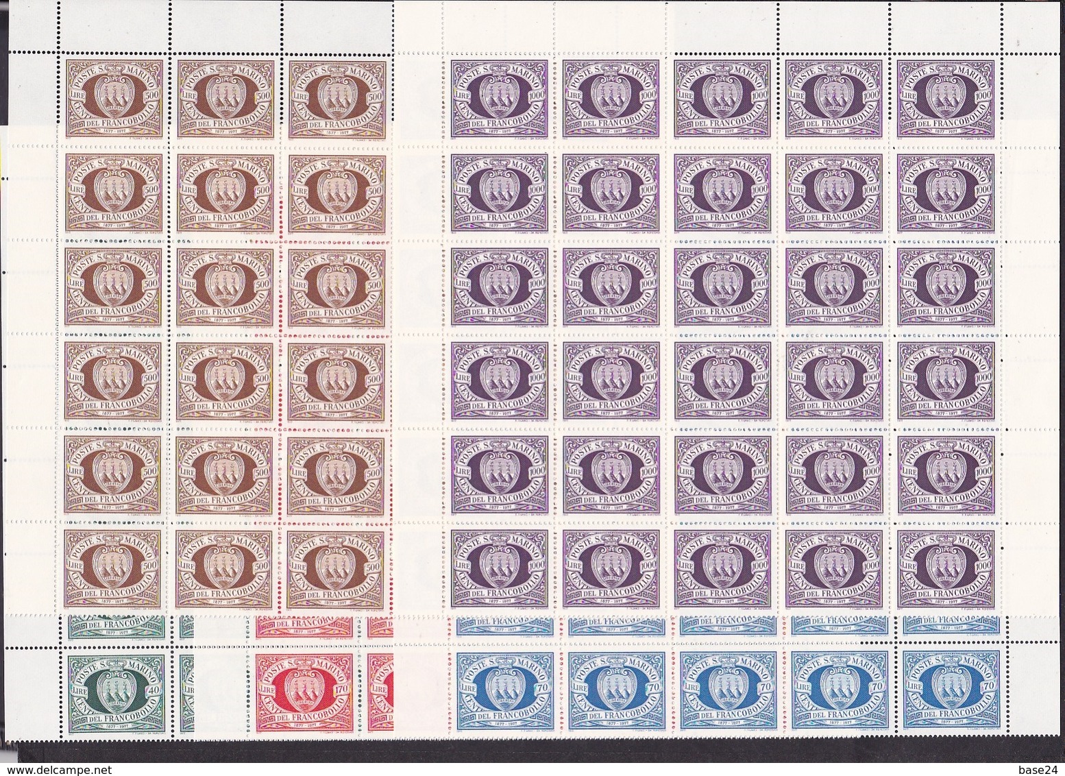 1977 San Marino Saint Marin CENTENARIO DEL FRANCOBOLLO CENTENARY 30 Serie Di 5v. In Blocco MNH** - Francobolli Su Francobolli