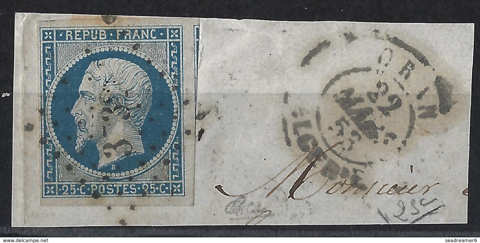 Louis Napoléon 1852 N°10a Sur Fragment 25c Oblitéré Du PC 3732 De ORAN En Algérie TTB Signé Calves - 1852 Luis-Napoléon