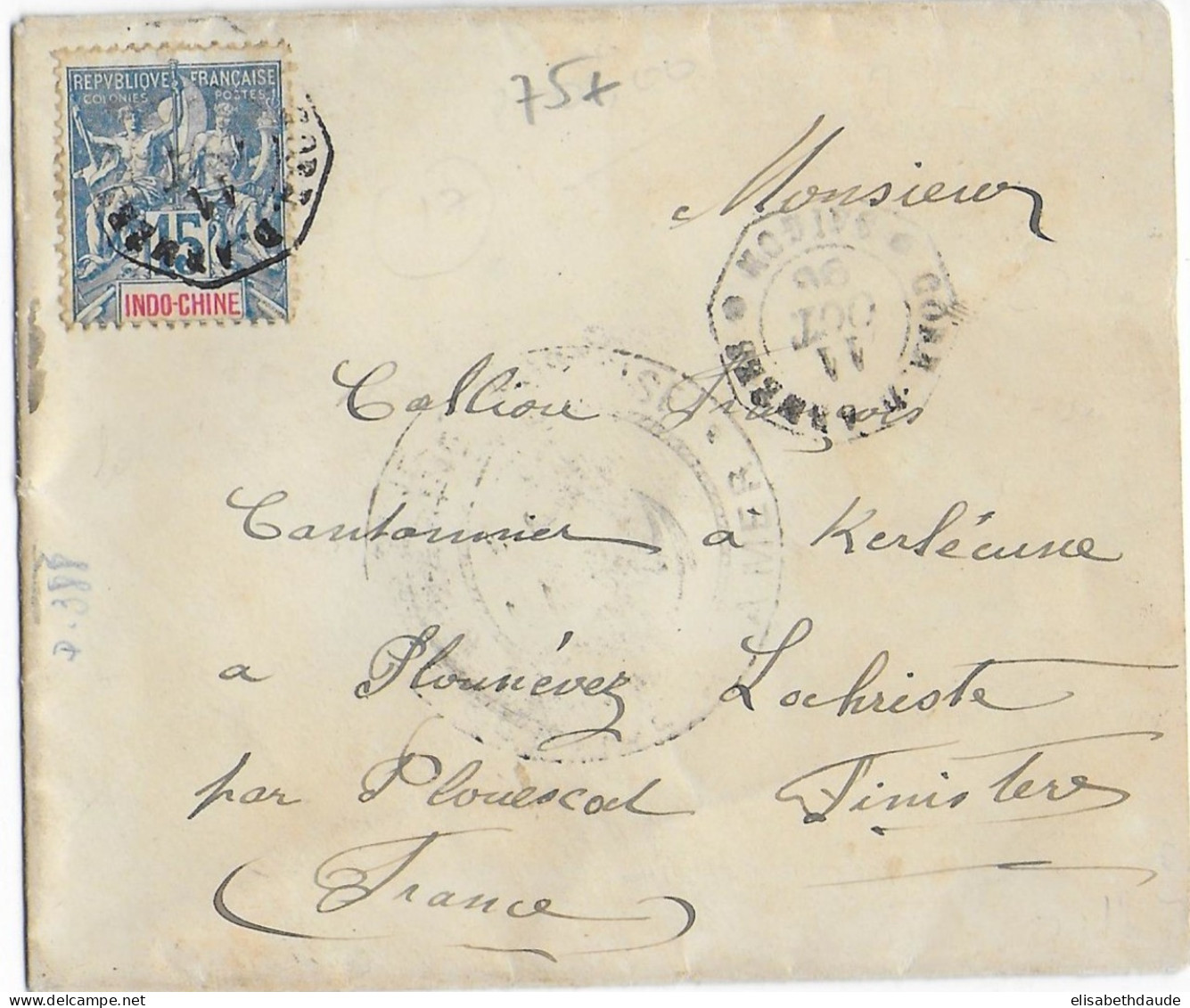 1896 - INDOCHINE - MARQUE MARITIME De CORPS D'ARMEES SAÏGON Sur ENVELOPPE => FINISTERE - NAVAL - Army Postmarks (before 1900)