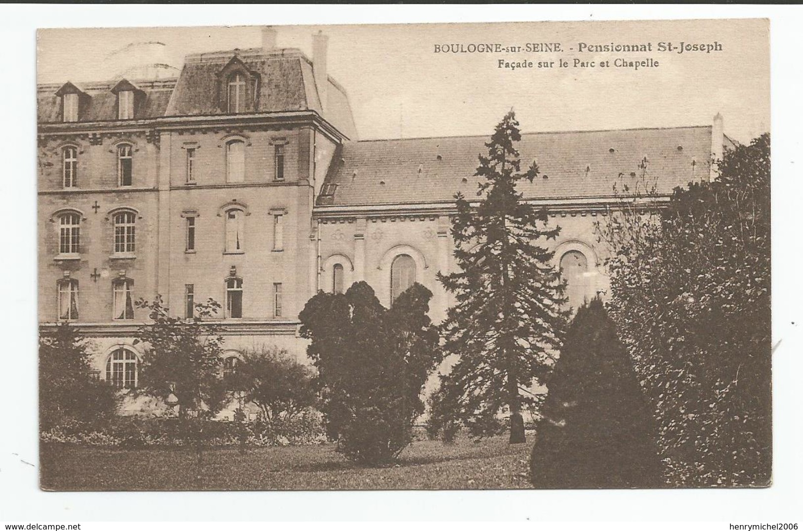 92 - Boulogne Sur Seine Pensionnat St Joseph Façade Sur Le Parc Et Chapelle 1935 - Boulogne Billancourt