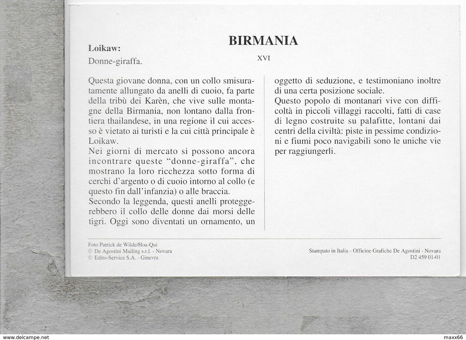 CARTOLINA NV DE AGOSTINI - BIRMANIA - Loikaw - Donne Giraffa - Vedute Dal Mondo - 10 X 15 - Myanmar (Birma)