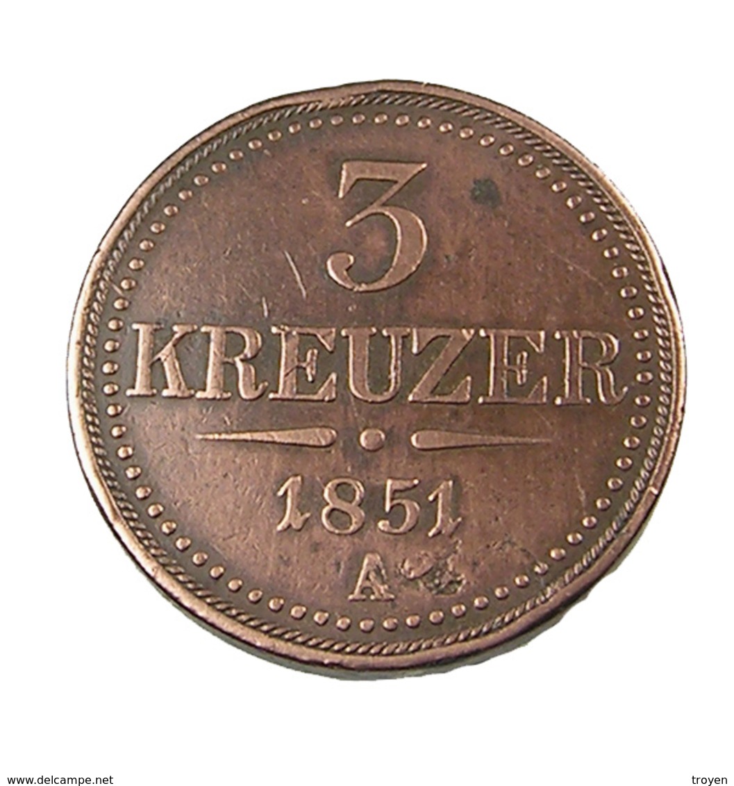 3 Kreutzer - Autriche - 1851 A - Cuivre - TB+ - - Autriche