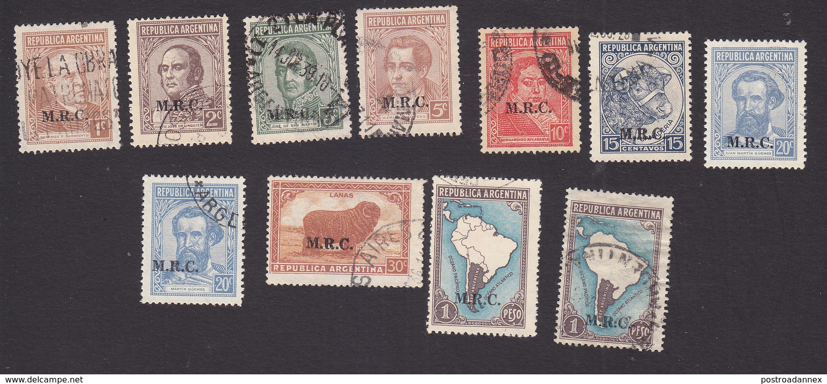 Argentina, Scott #OD347-OD357, Used, Regular Issues Overprinted, Issued 1913-37 - Oficiales