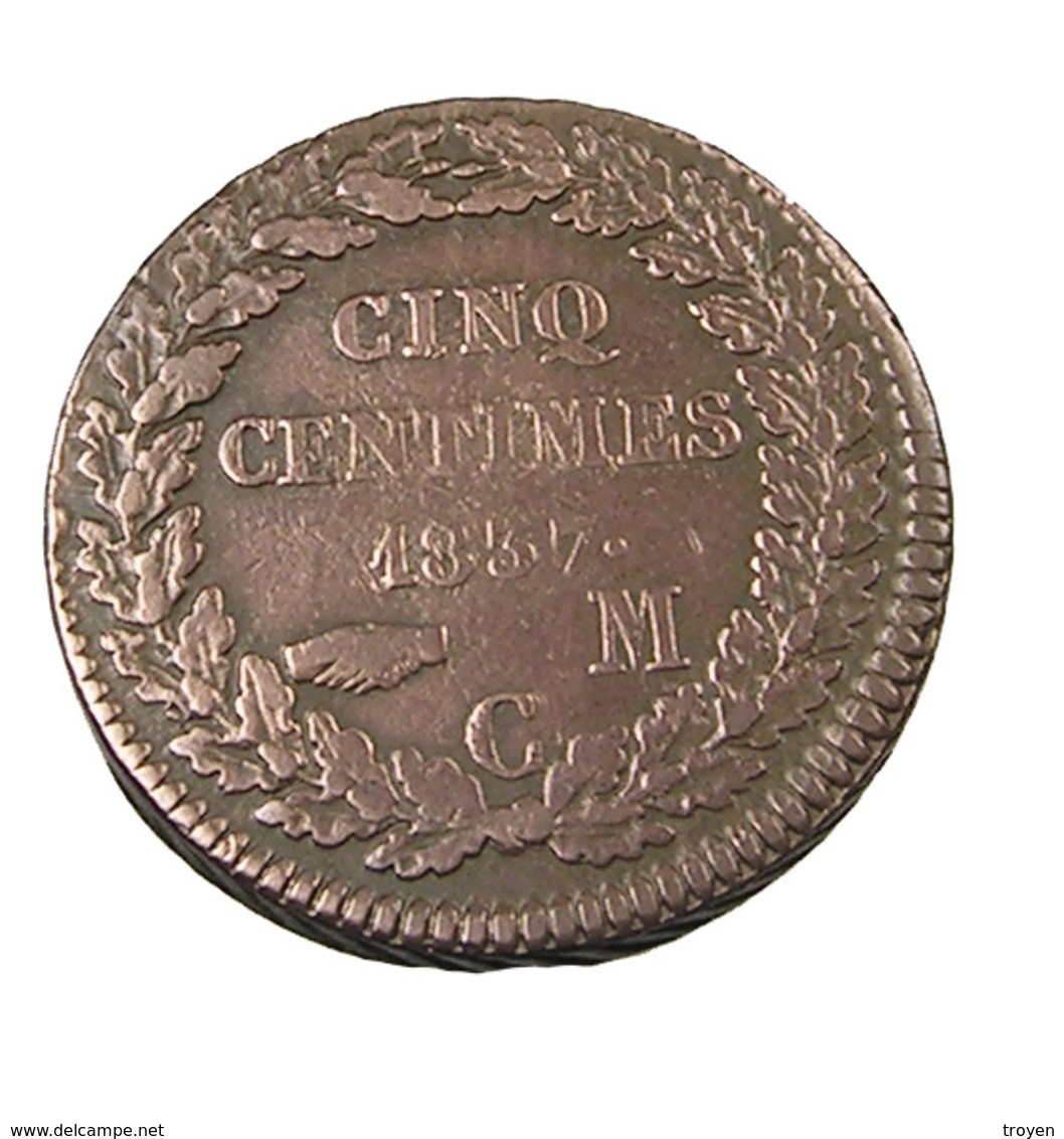 5 Centimes - Monaco - Honoré V - 1837 - Cuivre - TB+ - - 1819-1922 Honoré V, Charles III, Albert I