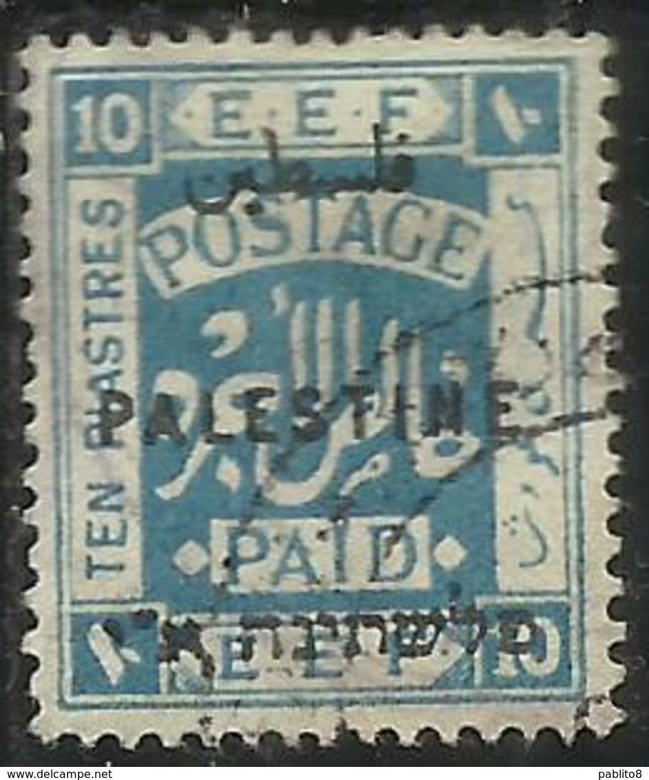 PALESTINE PALESTINA 1921 OVERPRINTED OF 1918 SOPRASTAMPATO 10m USATO USED OBLITERE' - Palestina