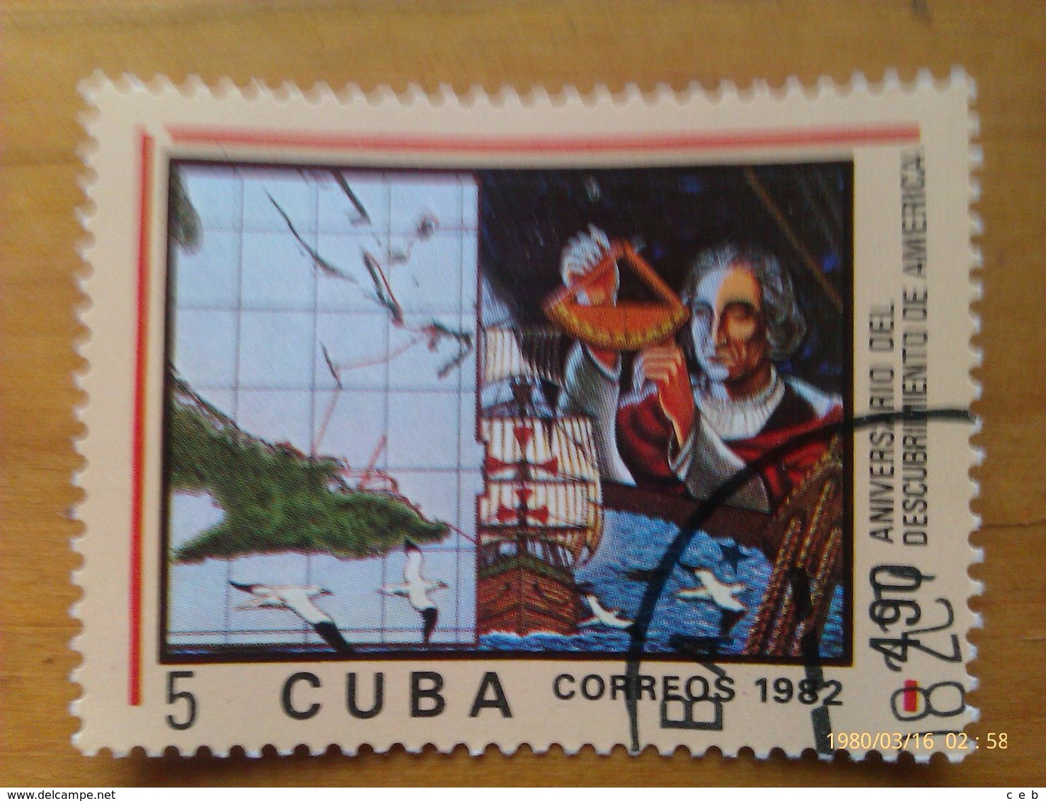 Sello 490 Aniversario Descubrimiento De América. Cristóbal Colón. República De Cuba. 5 Ct. 1982. Comunista. Circulado - Usados