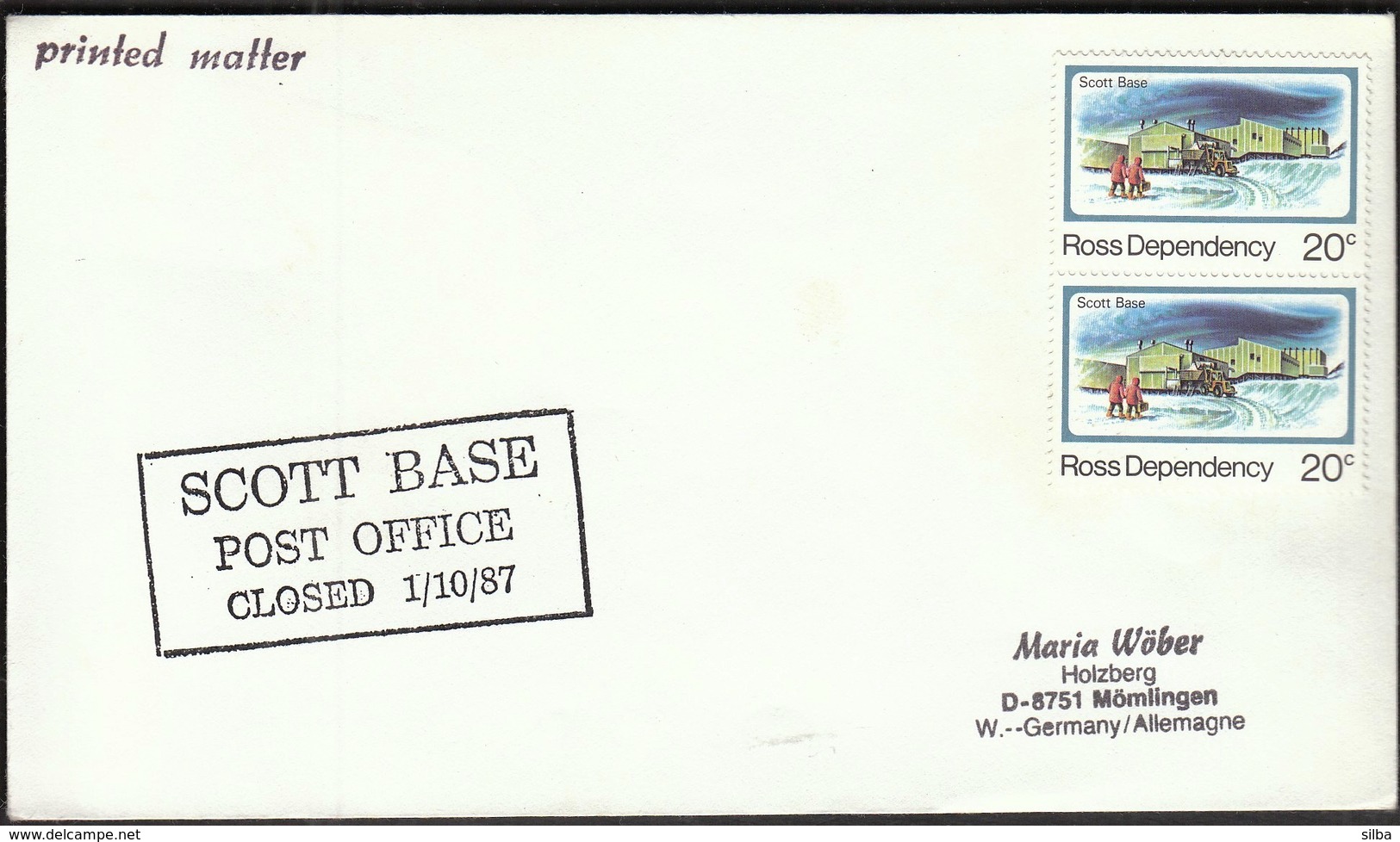 Ross Dependency / Antarctic / Scott Base Post Office Closed 1/10/87 - Altri & Non Classificati