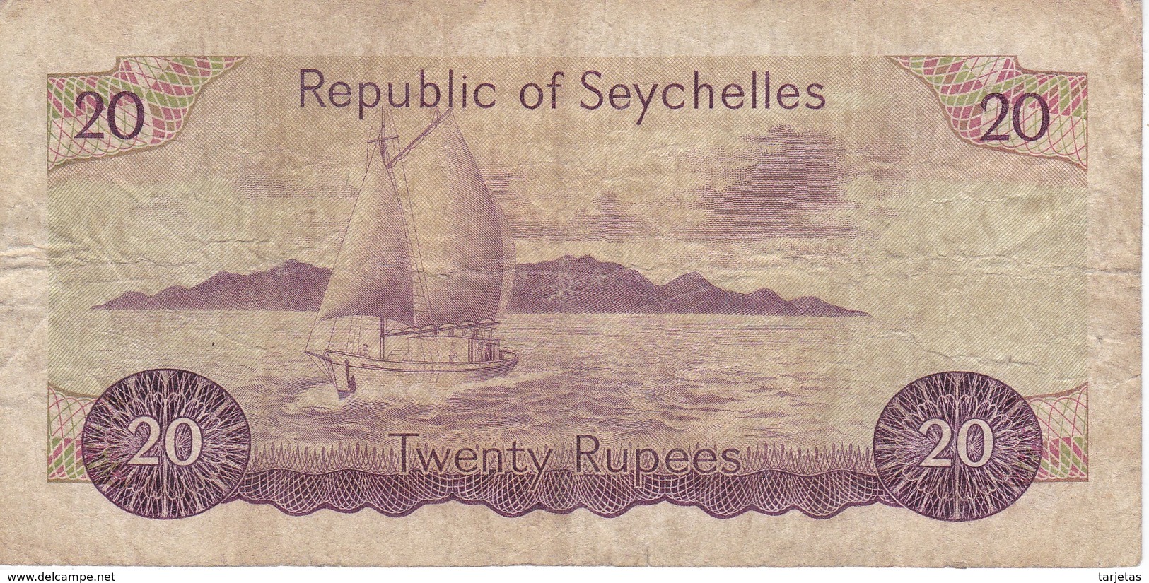 BILLETE DE SEYCHELLES DE 20 RUPEES DEL AÑO 1976  (BANKNOTE) TORTUGA-TURTLE - Seychelles