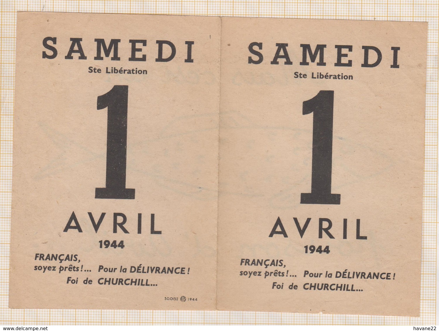 8AK929 Document Ste Liberation SAMEDI 1 Avril 1944 CHURCHILL 2 Scans - Documents Historiques