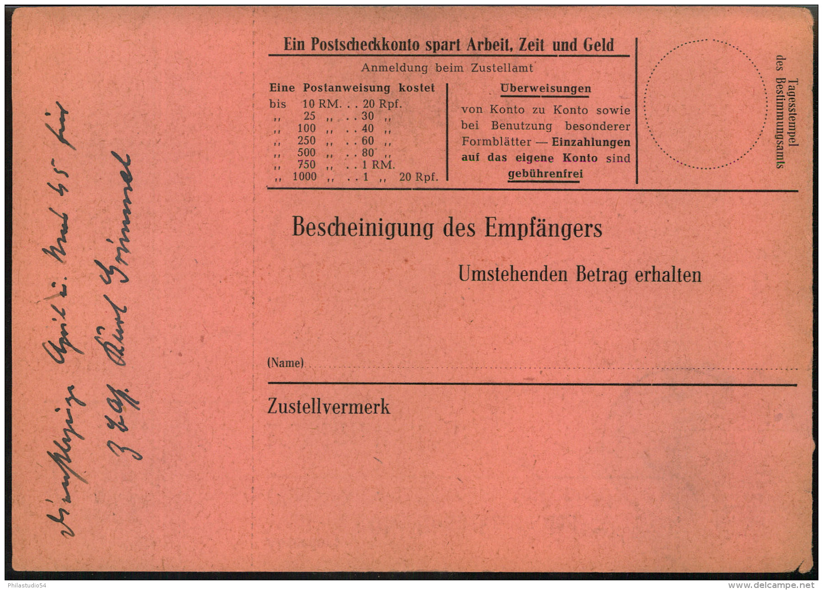 1945, Nicht Mehr Ausgezahlte Postanweisung Ab GLATZ 1 - 19.4.45 Mit Portofreiheitsstempel "" Frei Durch Ablösung Reich - - Sonstige & Ohne Zuordnung