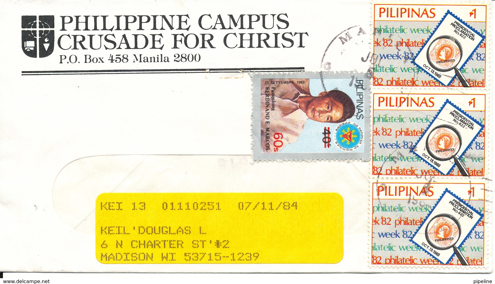 Philippines Cover Sent To USA 1982 Topic Stamps - Philippines