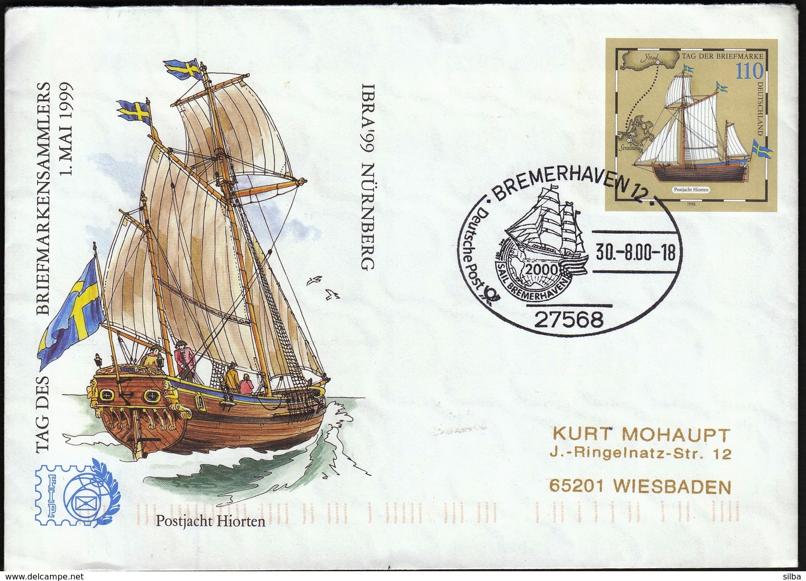 Germany Bremerhaven 2000 / Sailing Ship / Postjacht Hiorten / Postal Stationery - Ships