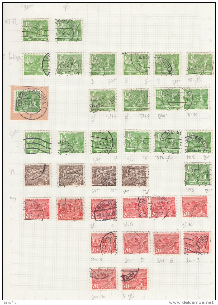 BERLIN 42-60, Ausdifferenzierte Sammlung Von 106 Marken Meist Gestempelt, Mit W3 Und W9 Gestempelt, Berliner Bauten 1949 - Gebraucht