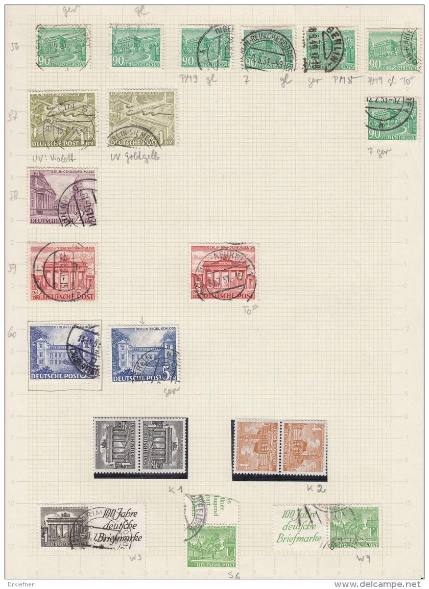 BERLIN 42-60, Ausdifferenzierte Sammlung Von 106 Marken Meist Gestempelt, Mit W3 Und W9 Gestempelt, Berliner Bauten 1949 - Gebraucht