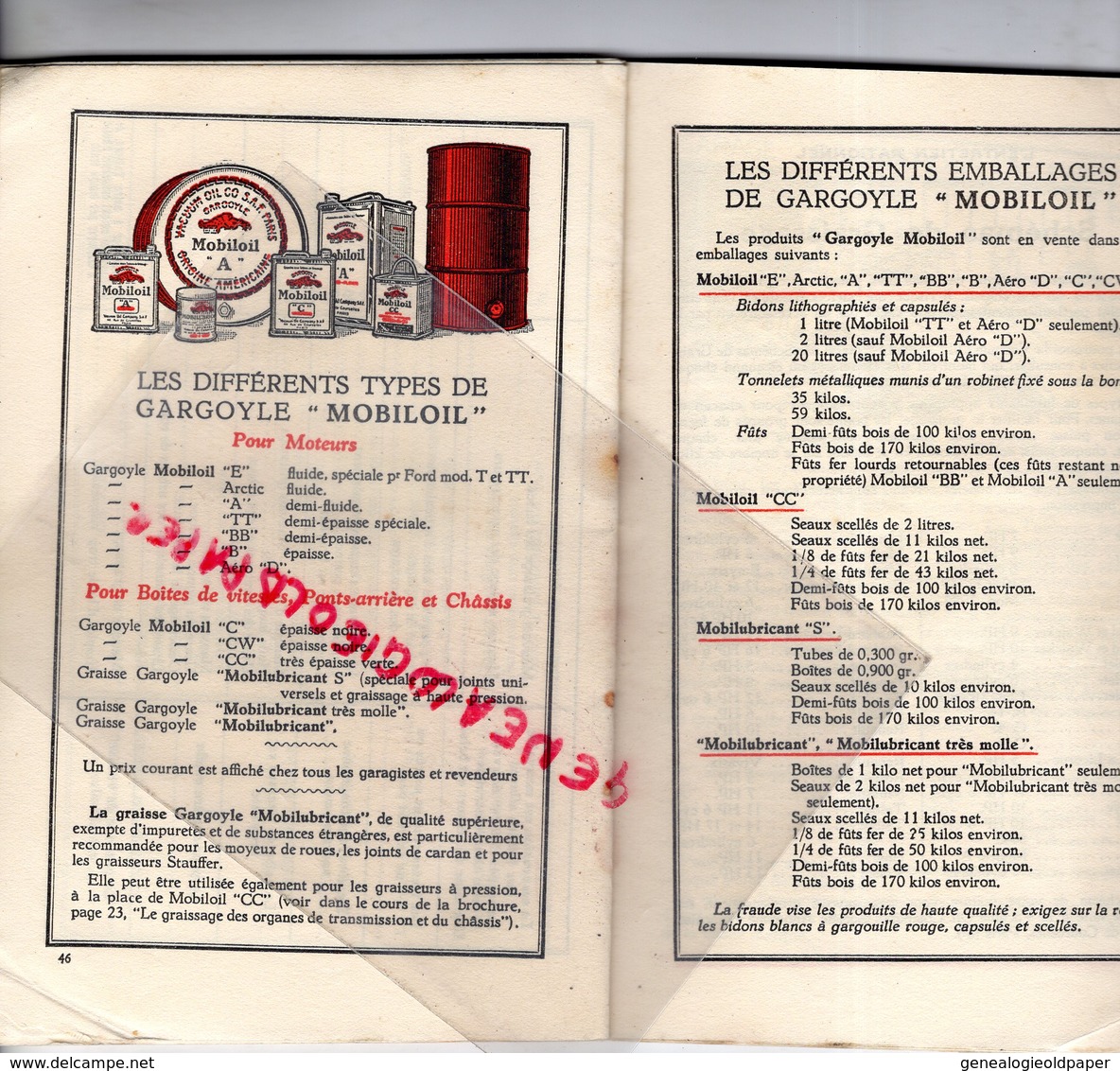 BROCHURE L' ENTRETIEN RATIONNEL DE VOTRE VOITURE-VACUUM OIL COMPANY- GARGOYLE MOBILOIL- PARIS-1929-AUTO