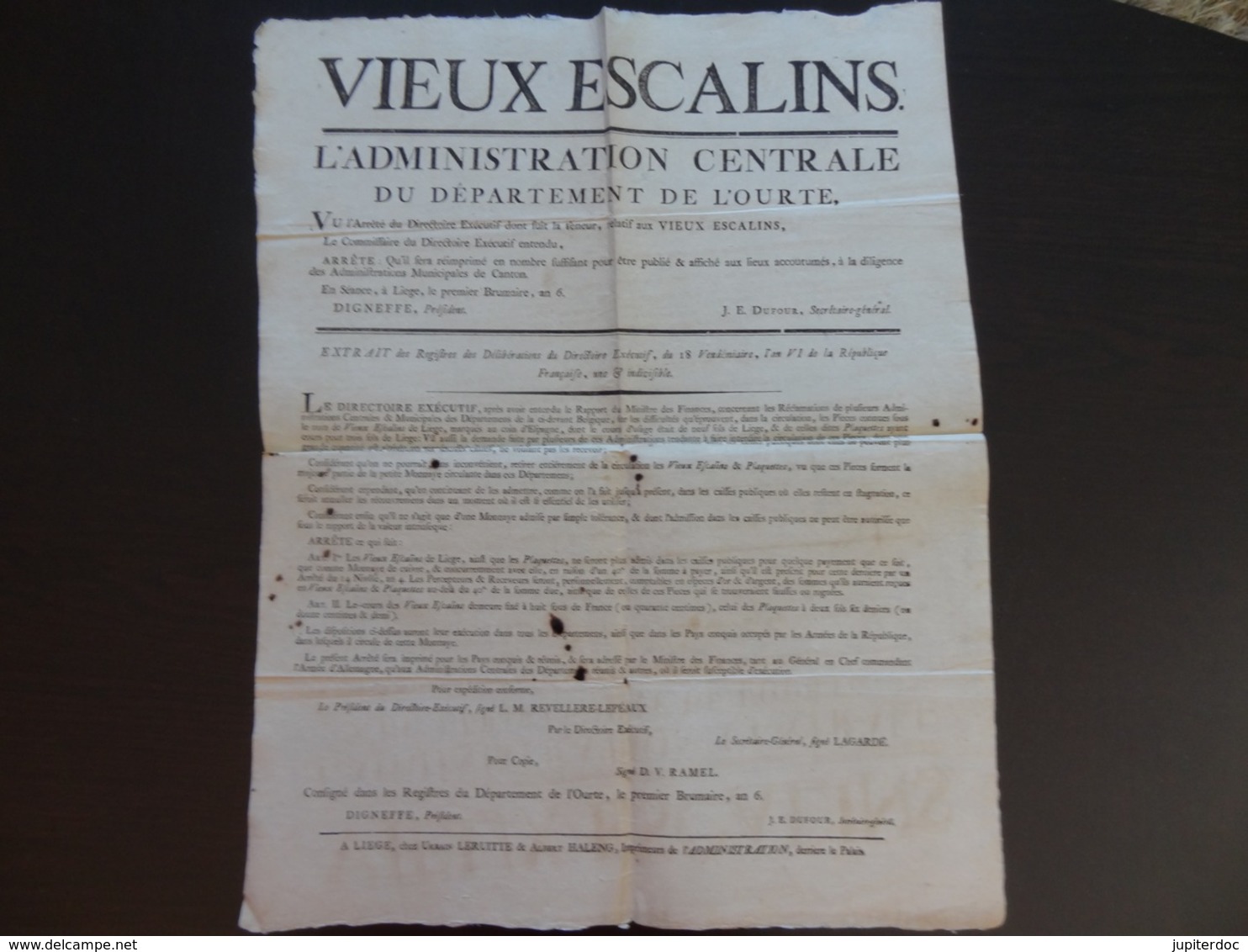 1797 Vieux Escalins Département De L'Ourte (refus Des Escalins Dans Les Caisses Publiques) - Affiches