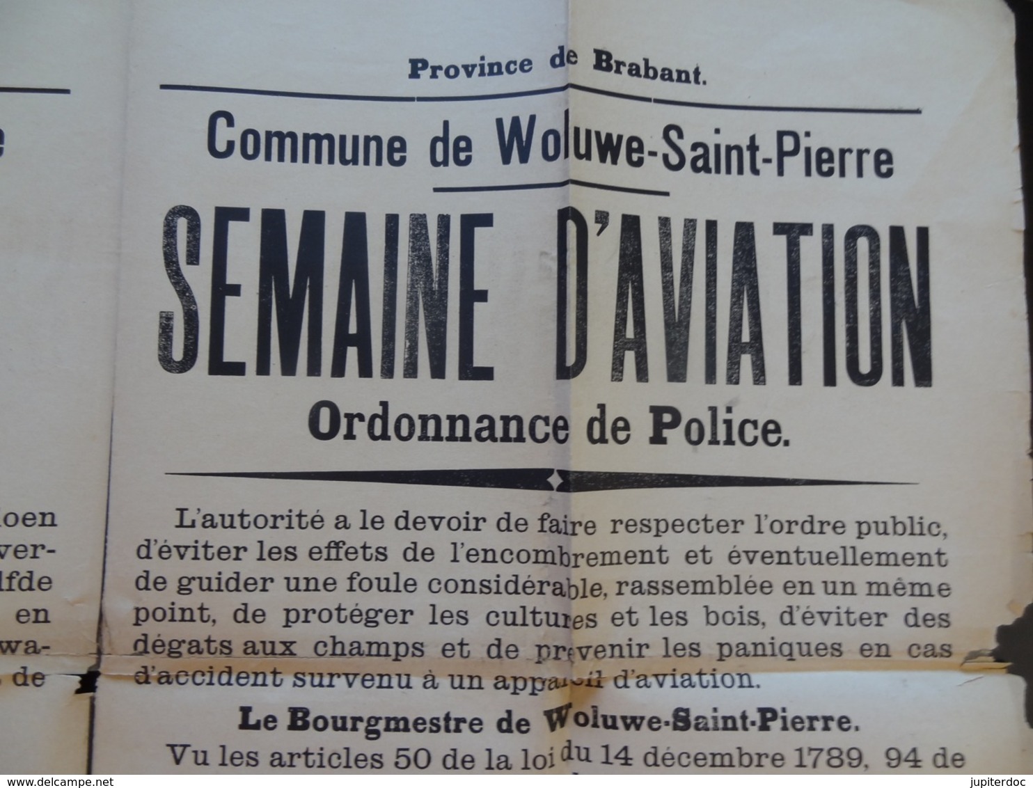 1910 Commune De Woluwe-Saint-Pierre Semaine D'aviation Ordonnance De Police (bilingue) - Affiches