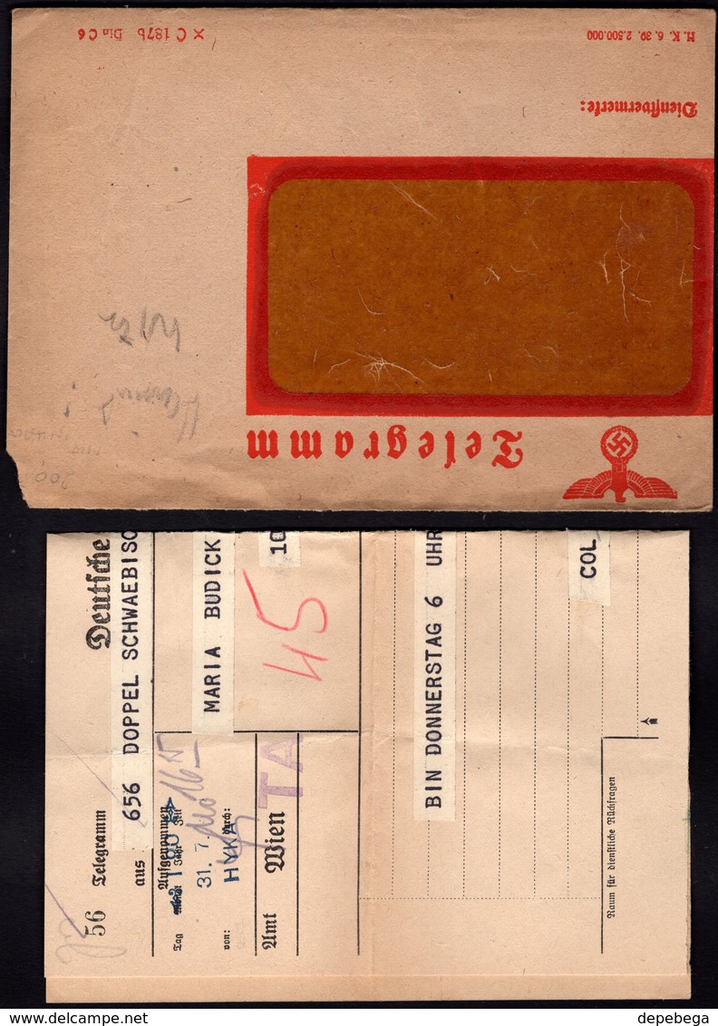 Germany - WW2, German Occupation Of Austria, NS Jnliegend Telegramm Brief, WIEN 1940's. - Briefe U. Dokumente