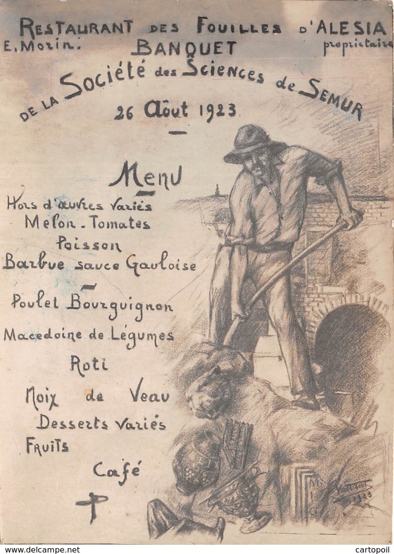 21 - Semur-en-Auxois - Alésia - Menu Du Banquet 1923 De La Société Des Sciences De Semur Au Resto Des Fouilles D'Alésia - Semur