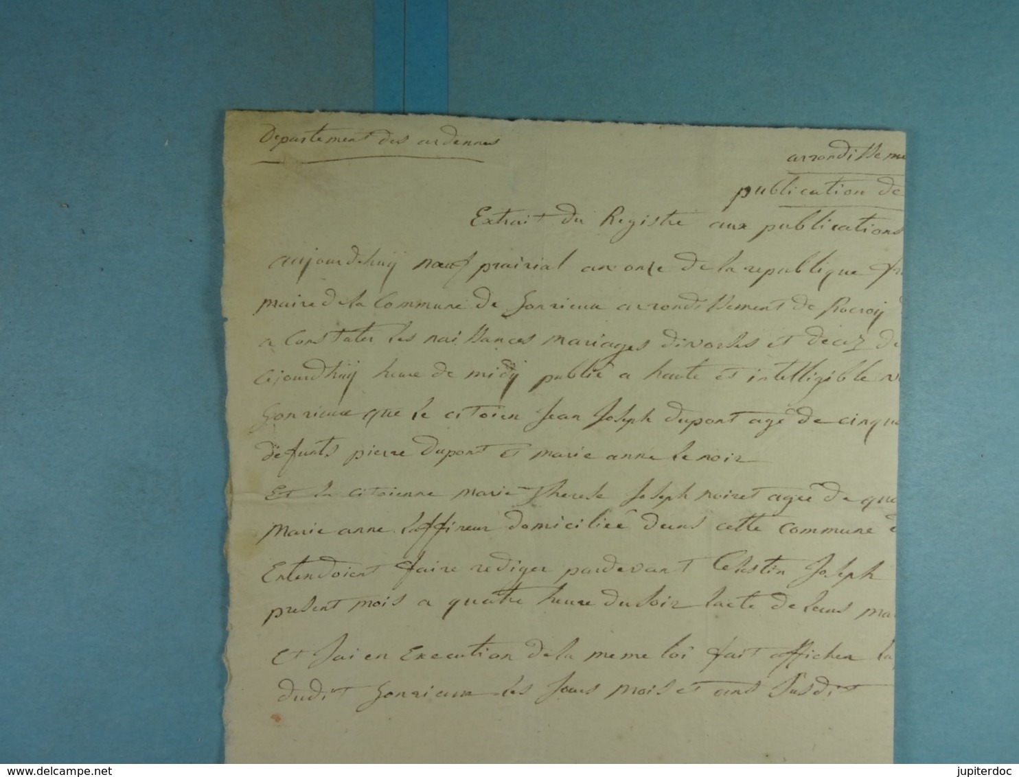 1802 Gonrieux Publication De Mariage Entre JJ Dupont Et MTJ Noiret - Manuscrits