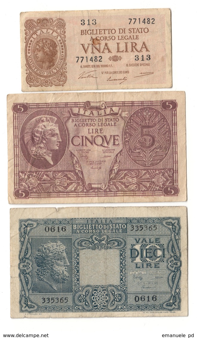 Italy 1 - 5 - 10 Lire 1944 Luogotenenza - [ 9] Collections