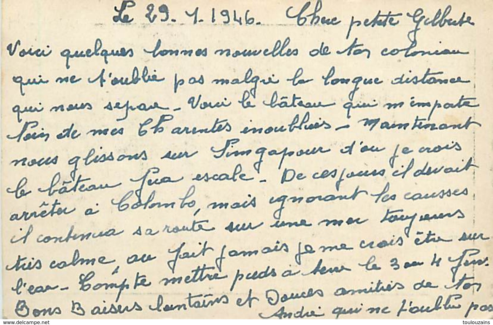 18-3624 :  . PAQUEBOT. DATE DE L'ENVOI 29 JANVIER 1946 - Dampfer