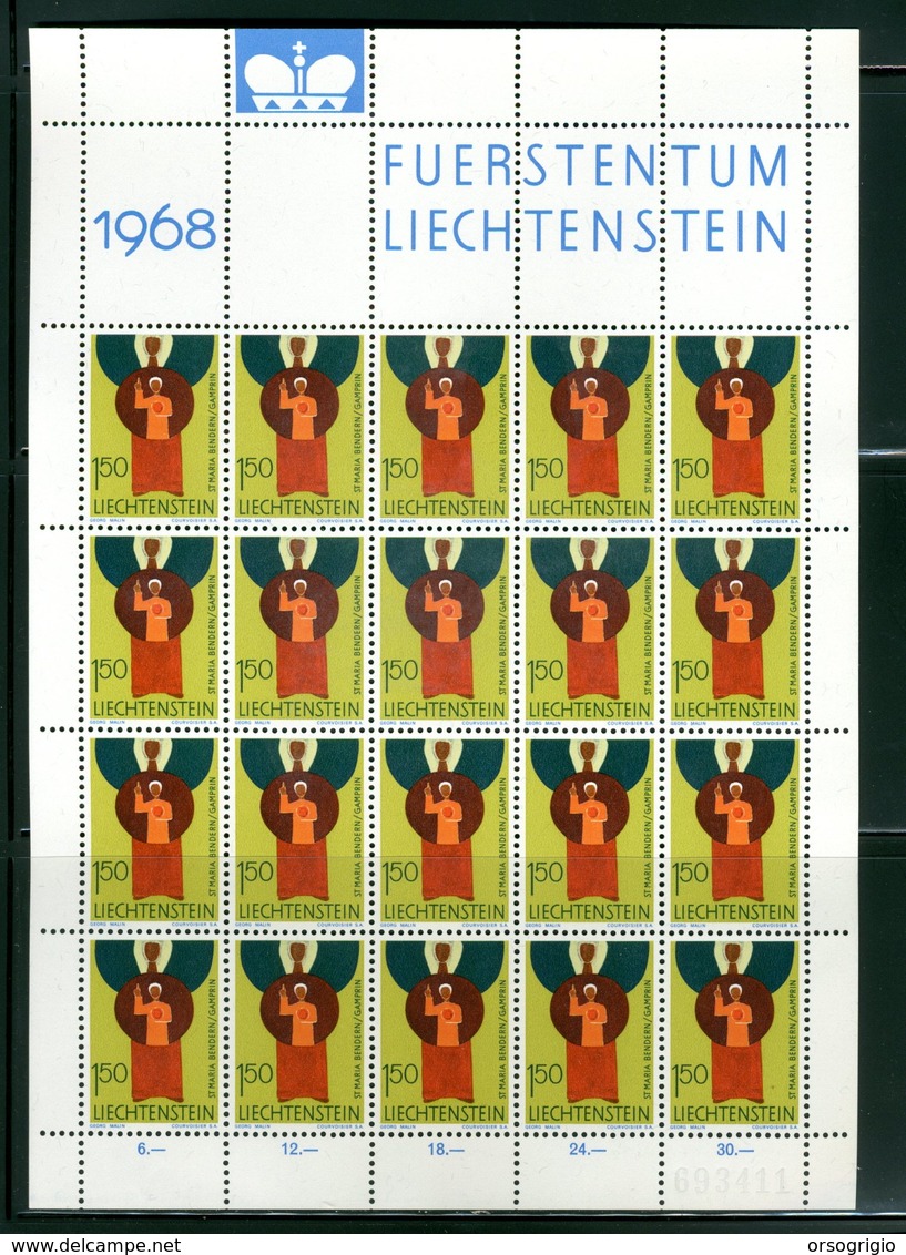 LIECHTENSTEIN - FOGLIO INTERO COMPLETO - NON PIEGATO - MNH LUSSO - 1968 - FUERSTENTUM - Definitives Religion 3v - Blocchi & Fogli