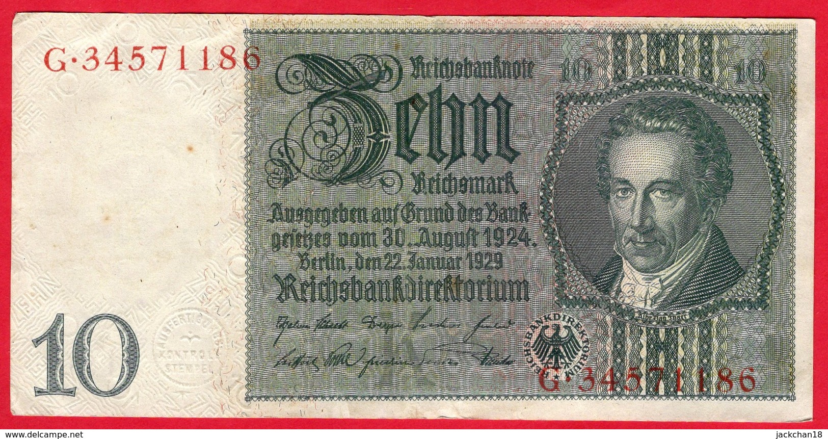 -- BILLET DE 10 REICHSMARK  - G.34571186 - - 10 Reichsmark