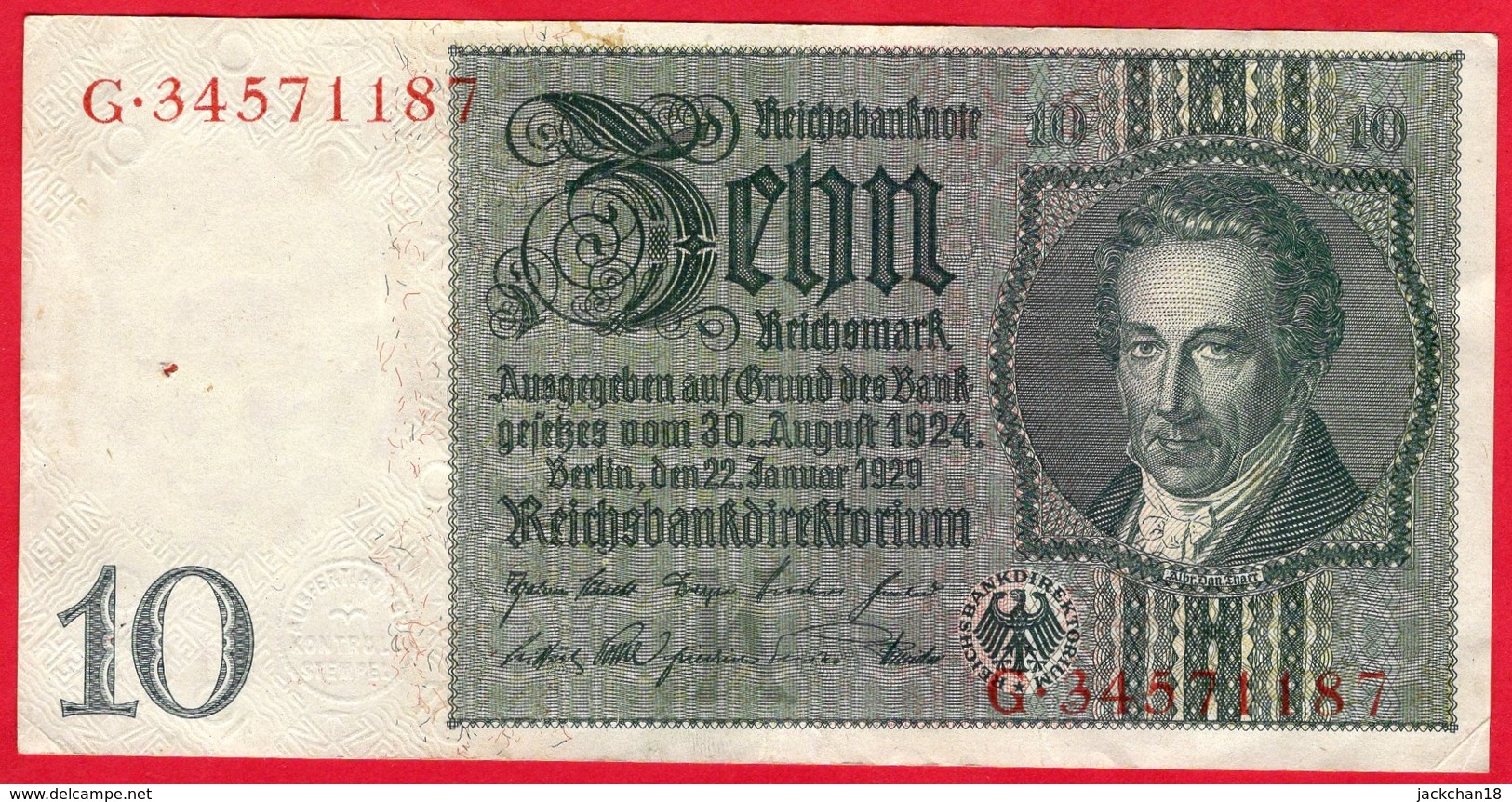 -- BILLET DE 10 REICHSMARK  - G.34571187 - - 10 Reichsmark