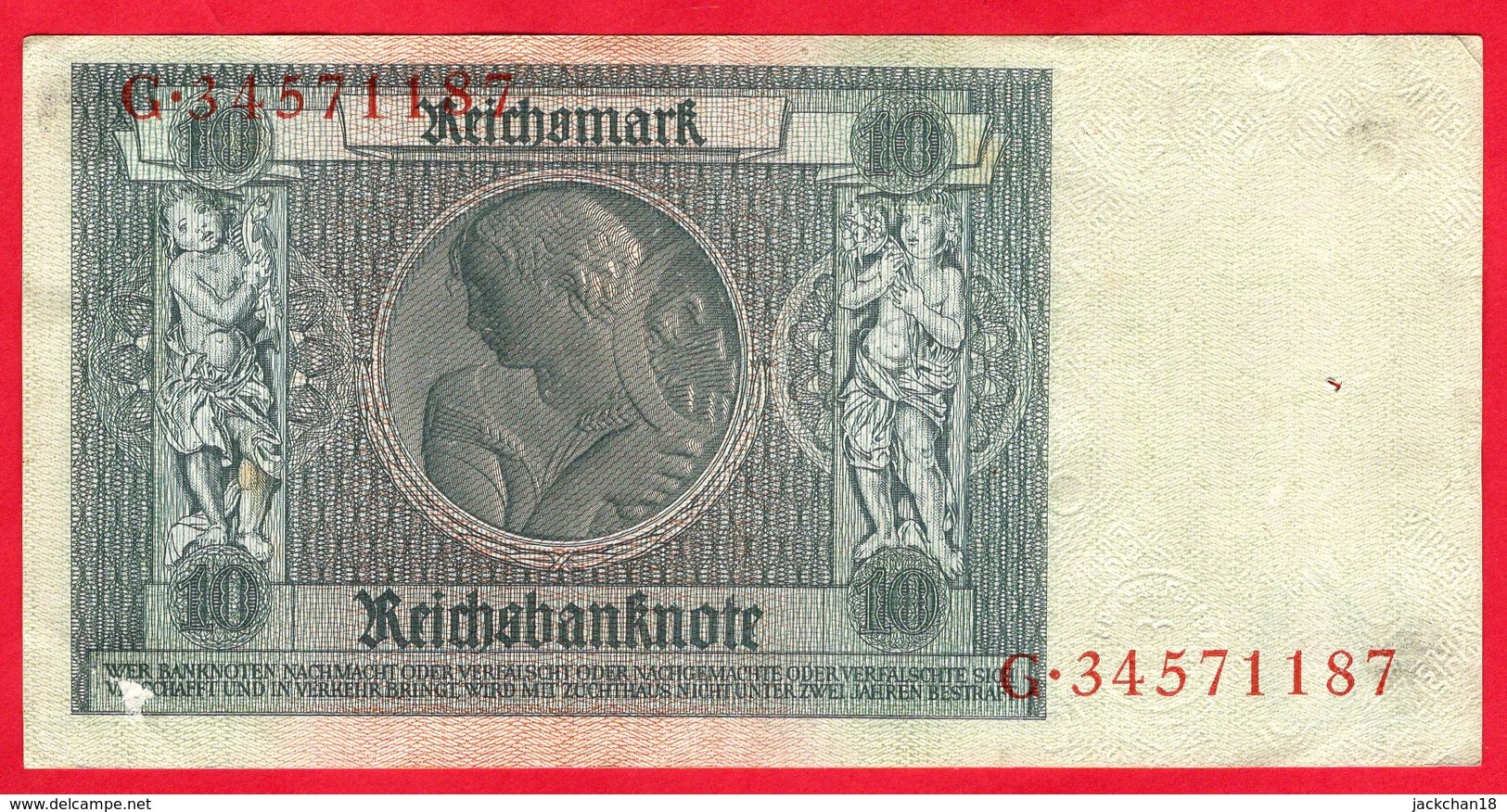 -- BILLET DE 10 REICHSMARK  - G.34571187 - - 10 Reichsmark