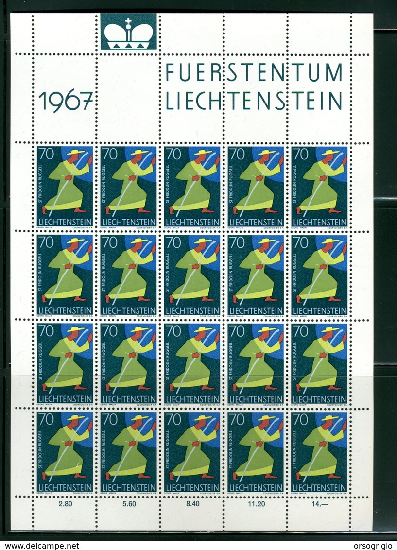 LIECHTENSTEIN - FOGLIO INTERO COMPLETO - NON PIEGATO - MNH LUSSO - 1967 - FUERSTENTUM - Definitives Religion 9v - Blocs & Feuillets