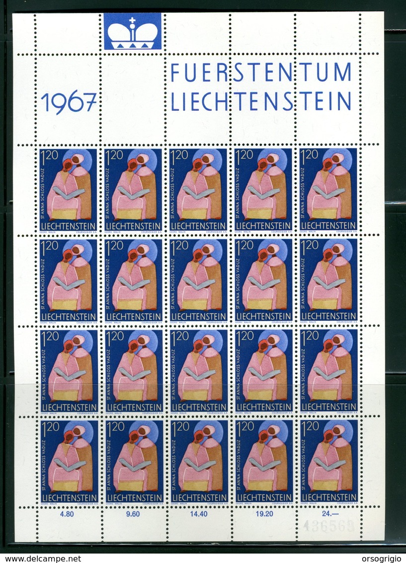 LIECHTENSTEIN - FOGLIO INTERO COMPLETO - NON PIEGATO - MNH LUSSO - 1967 - FUERSTENTUM - Definitives Religion 9v - Blocs & Feuillets