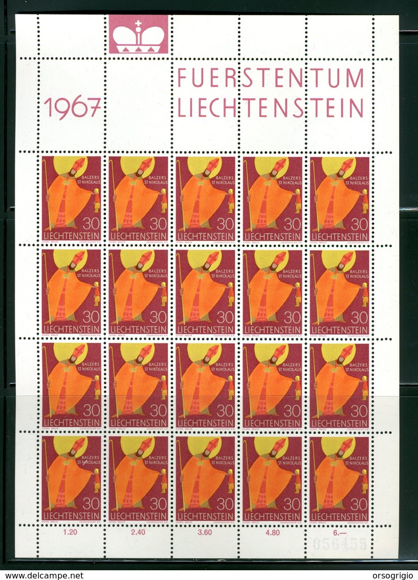 LIECHTENSTEIN - FOGLIO INTERO COMPLETO - NON PIEGATO - MNH LUSSO - 1967 - FUERSTENTUM - Definitives religion 9v