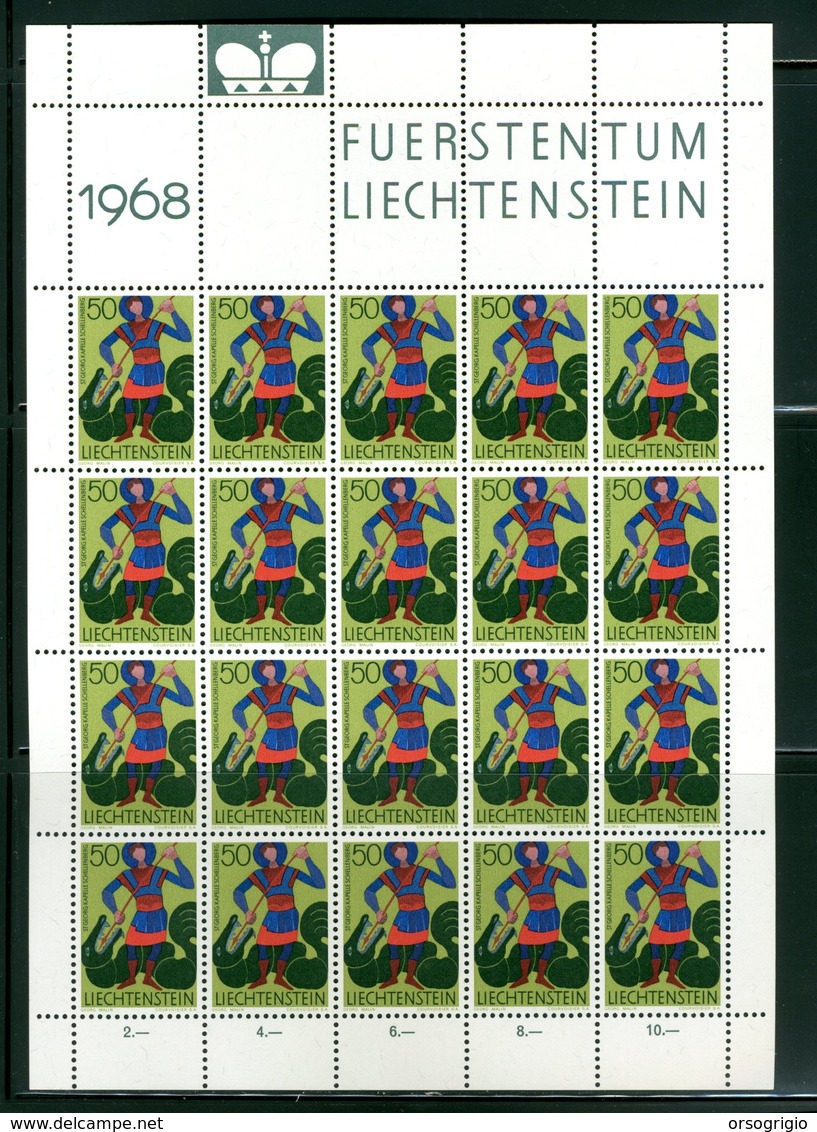 LIECHTENSTEIN - FOGLIO INTERO COMPLETO - NON PIEGATO - MNH LUSSO - 1967 - FUERSTENTUM - Definitives religion 9v