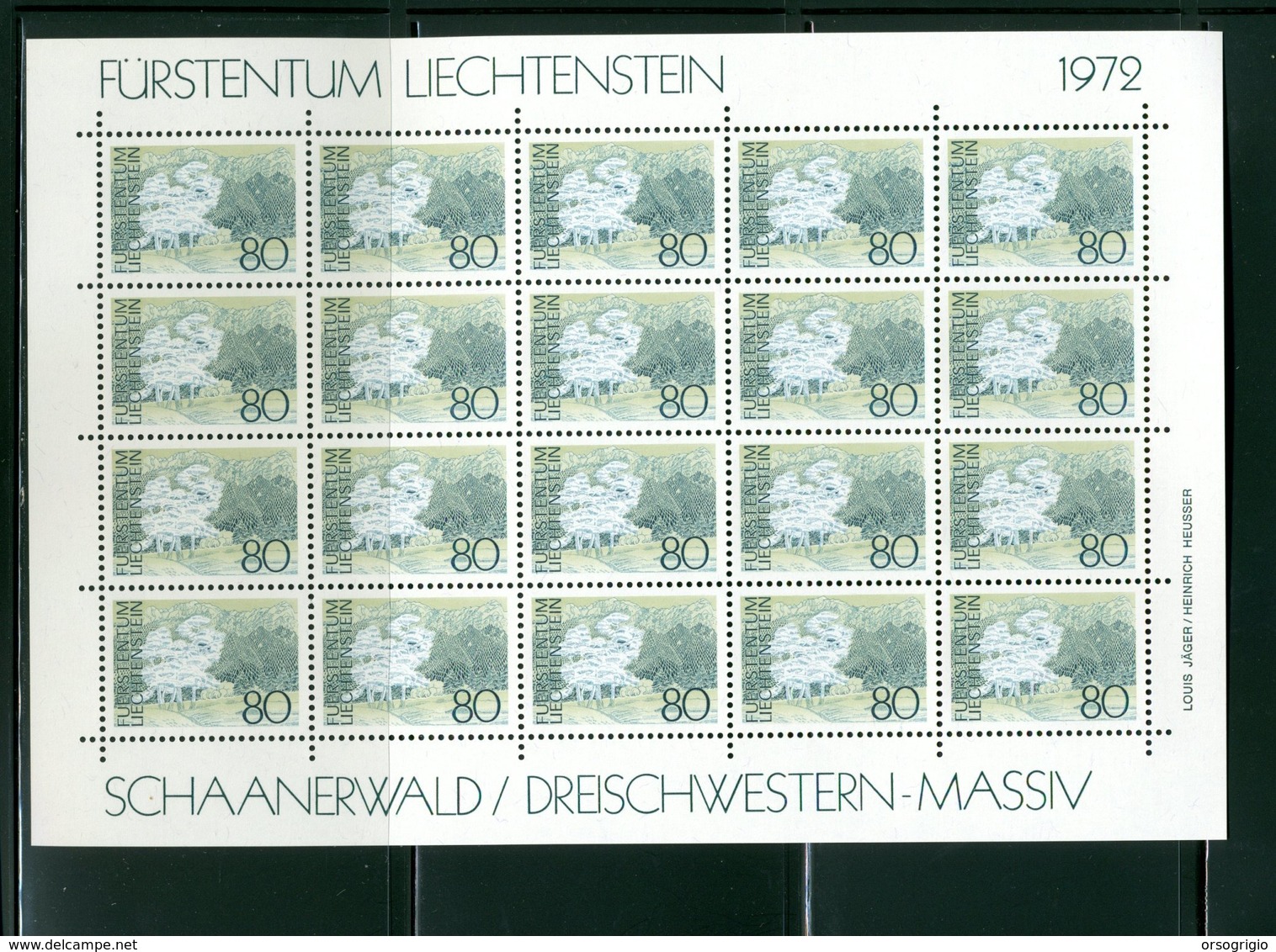 LIECHTENSTEIN - FOGLIO INTERO COMPLETO - NON PIEGATO - MNH LUSSO - 1972 -  Definitives  Landscapes 5v - PAESAGGI - Blocs & Feuillets