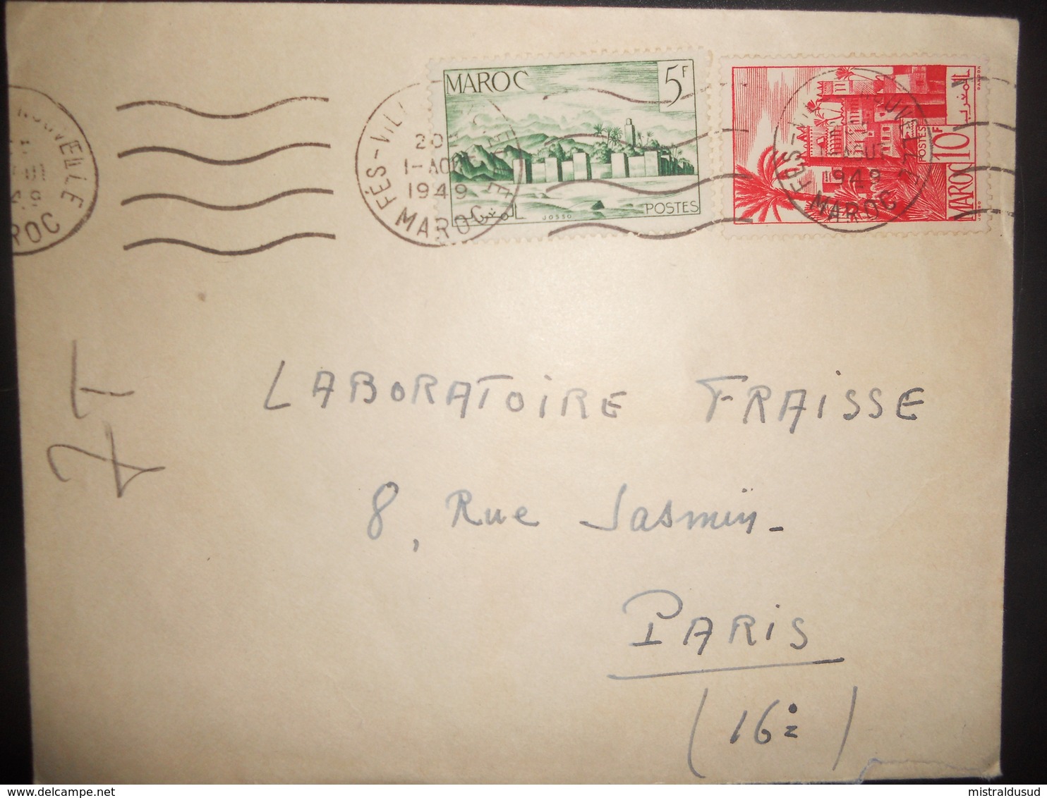 Maroc , Lettre De Fes Ville Nouvelle 1949 Pour Paris - Briefe U. Dokumente