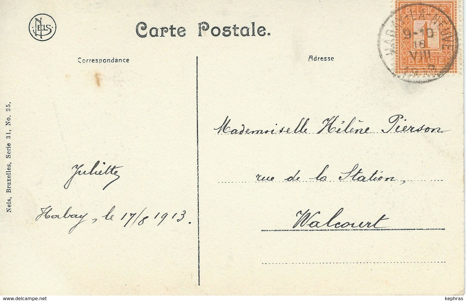 HABAY-LA-NEUVE : Bologne - RARE VARIANTE - Cachet De La Poste 1913 - Habay